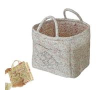 Boho-Chic Quilted Floral Storage Basket, Car Storage Basket Quilted, Large Capacity Collapsible Organizer with Reinforced Handles & Side Pockets for Home, Travel, Picnic, Shopping, Laundry (#B)
