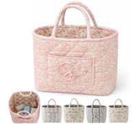 Boho-Chic Quilted Floral Storage Basket, Large Capacity Floral Foldable Organizer Bag, Quilted Car Storage Basket With Handles and Side Pockets, for Home, Travel, Picnic, Shopping, Laundry
