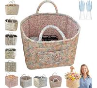 Boho-Chic Quilted Floral Storage Basket with Handles, Foldable Quilted Storage Basket, Boho Floral Fabric Storage Hamper & Bin for Home, Picnic,Shopping, Laundry, Travel (#B)