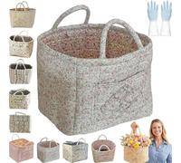 Boho-Chic Quilted Floral Storage Basket with Handles, Foldable Quilted Storage Basket, Boho Floral Fabric Storage Hamper & Bin for Home, Picnic,Shopping, Laundry, Travel (#A)