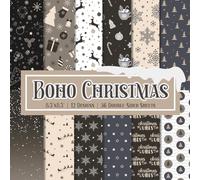 Boho Christmas Scrapbook Paper Craft Pad: 12 Minimalist Designs, 36 Double-Side Sheets Printed on 8.5"x8.5" Size Paper. Great For X'mas Card Making, ... Cardstock, Decoupage, DIY Projects and More!