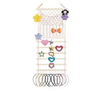Boho Clip Organizer, Macrame Hair Holder Display, 35cm Wall Storage with Hanging Rope, Woven Cotton Accessory Rack, Scrunchie Keeper with Rustic Style, Room Decor for Bedroom Nursery
