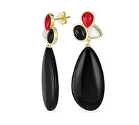 Boho De Moda De Múltiples Colores Geométricos Cluster Accent Wire Wrap Piedra Preciosa Grande Ovalada En Forma De Pera Rojo Blanco Grande Negro Ónix Gota De Lágrimas Pendientes Chapado En Oro Amarillo
