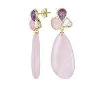 Boho De Moda Múltiples Colores Geométricos Cluster Accent Wire Wrap Piedra Preciosa Grande Ovalada Forma De Pera Blanco Púrpura Rosa Grande Cuarzo Lágrima Pendientes De Gota De Oro Amarillo Plateado