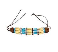 Boho Del Suroeste De Estilo Indio Americano Hecho A Mano De 3 Filas De Color Aqua Turquesa Abalorios De Madera Natural Del Pelo De La Pipa De Cuero Marrón Tribal Collar De Gargantilla Ajustable