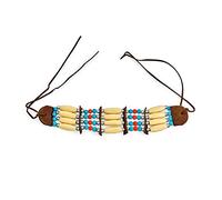 Boho Del Suroeste De Estilo Indio Americano Hecho A Mano De 3 Filas De Cuentas De Color Rojo Turquesa De Madera Natural De Pelo De Pipa De Cuero Marrón Tribal Collar De Gargantilla Ajustable