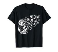 Boho Diente de león Diente de león pájaros Naturaleza Arte Silueta Camiseta