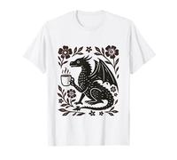 Boho Dragón Bebiendo Café Arte Popular Bestia Mítica Camiseta