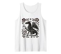 Boho Dragón Bebiendo Café Arte Popular Bestia Mítica Camiseta sin Mangas