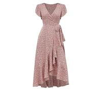 Boho Dresses for Women 2026 Causal V-Neck Button Short Sleeve Vacation Dresses Womens Elegant Swing Flowy Beach Dress with Pockets Ladies Maxi Holiday Party Club Dress