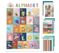 Boho Educational Posters - School Educational Charts | Preescolares de aprendizaje preescolar | 16-Piece Set, Bohemian Style, Interactive Classroom Charts for Preschoolers Teachers Home School Travel