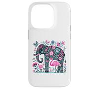 Boho Elephant Floral Butterfly Teal Blue Cute Pink Flamingo Carcasa para iPhone 14 Pro