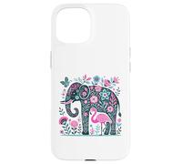 Boho Elephant Floral Butterfly Teal Blue Cute Pink Flamingo Carcasa para iPhone 15