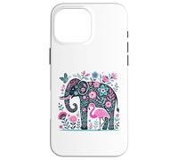 Boho Elephant Floral Butterfly Teal Blue Cute Pink Flamingo Carcasa para iPhone 16 Pro Max