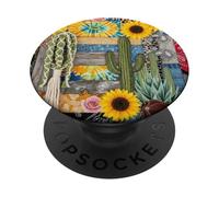 Boho Estampado de Leopardo Cactus Girasol Patchwork Western PopSockets PopGrip Adhesivo