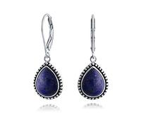 Boho Estilo Occidental Azul Lapislázuli Semipreciosas En Forma De Pera Lágrima Palanca De Vuelta Colgante Pendientesde Gota Para La Mujer Adolescente Oxidado .925 Plata Esterlina
