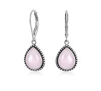 Boho Estilo Occidental De Color Rosa Teñido De Jade Semi Preciosas En Forma De Lágrima De Pera De Palanca Hacia Atrás Pendientescolgantes Para Las Mujeres Adolescente Oxidado .925 Plata Esterlina