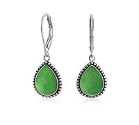 Boho Estilo Occidental Verde Teñido De Jade Semipreciosas En Forma De Lágrima De Pera De Palanca Hacia Atrás Pendientescolgantes Para La Mujer Adolescente Oxidado .925 Plata Esterlina