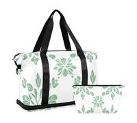 Boho estilo simple hojas gimnasio deporte bolsas de lona llevar en fin de semana bolsa con bolsa de aseo para avión viaje 2 unids conjunto, boho simple estilo hojas, 1 tamaño, hojas de estilo simple