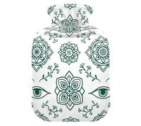 Boho Evil Eyes - Botella de agua verde para agua caliente con cubierta suave, bolsas de agua de 2 L para terapias frías y calientes, calentador de manos y pies, bolsa para agua Caliente