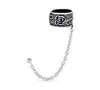 Boho Floral Hoja Rosa Envoltura Cartílago Oreja Puño Cadena Pierced Oreja Stud Pendientesjoyería Occidental Para Mujeres Para Hombre Oxidado .925 Plata De Ley