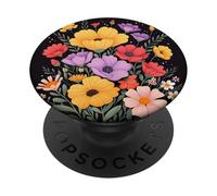 Boho Flower Bouquet sobre un fondo negro PopSockets PopGrip Adhesivo