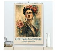 Boho Frauen Kunstkalender - 12 Vintage Kunstporträts (hochwertiger Premium Wandkalender 2027 DIN A2 hoch), Kunstdruck in Hochglanz: 12 Vintage-Kunstporträts im Boho-Stil