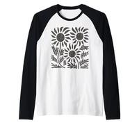 Boho Girasol Oscuro Flor Silvestre Floral Botánico Camiseta Manga Raglan