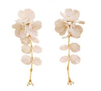 Boho grande resina flor colgar pendientes para las mujeres acrílico floral cúbico zirconia cristal gota larga pendiente boda cumpleaños joyería (Blanco)