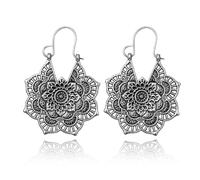 Boho Gypsy Pendientes de Mandala Flor, Vintage Tribal Hueco Tallado con Diseño de Mandala, Para Mujeres y Niñas Regalos