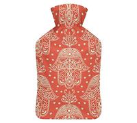 Boho Hamsa - Botella de agua de goma para mano con cubierta de felpa suave, bolsa de agua caliente para invierno, protección contra el frío, 1000 ml