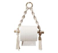 Boho Hanging Toilet Paper Holder Rope Wooden Storage Rack | No Drill Farmhouse Style Roll Organizer 2-Piece Set Wood + Rope Rustic Bathroom Kitchen Wall Decor Tissue Storage Display Accessory