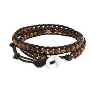 Boho Hecho A Mano De Piedra Natural Genuina Marrón Ojo De Tigre De Cuentas De Cuero Negro Marrón De Múltiples Hebras Pulsera De Doble Envoltura Para Las Mujeres Para Los Hombres Ajustables