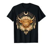 Boho Highland Cow Floral Moon Scottish Highland Ganado Camiseta