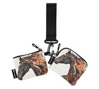 Boho Horse - Monederos para mujer, tarjetero, minimalista, con bolsillo para monedas con cremallera, para el trabajo, viajes, 2 paquetes, Caballo Boho, 1 size, Art Deco