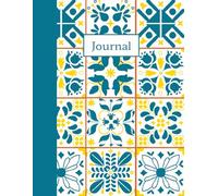 Boho Journal with South American Folk Art Pattern: 100 Lined Pages with Artful Blue, Yellow, and White Folk Tile Patterns