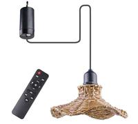 Boho - Lámpara colgante con mando a distancia - Lámpara colgante de ratán, LED regulable para jardín, dormitorio, camping | Funciona con pilas, luz cálida