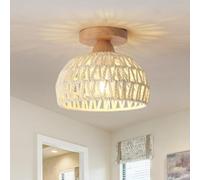 Boho Lámparas de techo,Costera tejida a mano de cáñamo de mimbre de ratán jaula de cuerda,11.8"rústico medio ras Luz de techo,Bohemio araña de jaula para el pasillo,Dormitorio,Casa de campo,Entrada