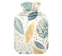 Boho Leaves - Botellas de agua caliente beige con cubierta suave, botellas de calor de agua caliente para calambres menstruales, alivio del dolor, tamaño pequeño
