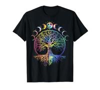 Boho Life Tree Fases of The Moon Vintage Bohemian Rainbow Camiseta gráfica económica, Hombre, Negro, M