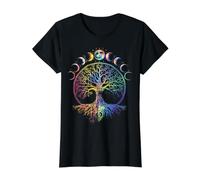 Boho Life Tree Fases of The Moon Vintage Bohemian Rainbow Camiseta gráfica económica, Mujer, Negro, S