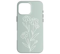 Boho Line Art Wildflower Pastel Green Floral Minimalistic Carcasa para iPhone 16 Pro MAX