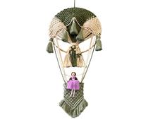 Boho Macrame Wall Hanging Tapestry Art Hot Air Balloon Ornament Home Decor with Tassel For Nursery Bedroom Apartment(Green)