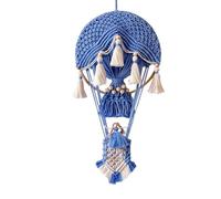 Boho Macrame Wall Hanging Tapestry Art Hot Air Balloon Ornament Home Decor with Tassel For Nursery Bedroom Apartment(Blue)