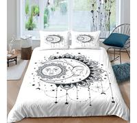 Boho Mandala Funda Nórdica Sol Luna Impresión 3D Microfibra Decoración Dormitorio Juego de Ropa de Cama Celestial Suave Transpirable para Adultos Jóvenes Single（140x200cm）
