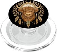 Boho Mystic Highland Cow Crescent Moon Feather Vaca Escocesa PopSockets PopGrip para MagSafe