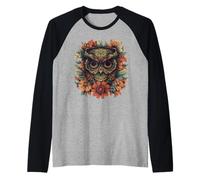 Boho Owl Camiseta - Floral Sugar Skull Mandala Art Design Camiseta Manga Raglan