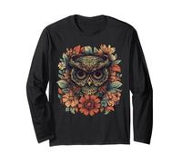 Boho Owl Camiseta - Floral Sugar Skull Mandala Art Design Manga Larga