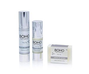 BOHO Pack Ozono Aceite de Ozono, Jabón de Ozono, Crema de Ozono y Jabonera Bambú