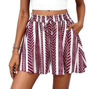 Boho Pantalón Corto Mujer Tiro Alto Estampado con Bolsillo - Ropa Mujer Pantalones Cortos Anchos Ligera Transpirable Elástico, Shorts En Interiores Descanso Vacaciones Rosa Fuerte L